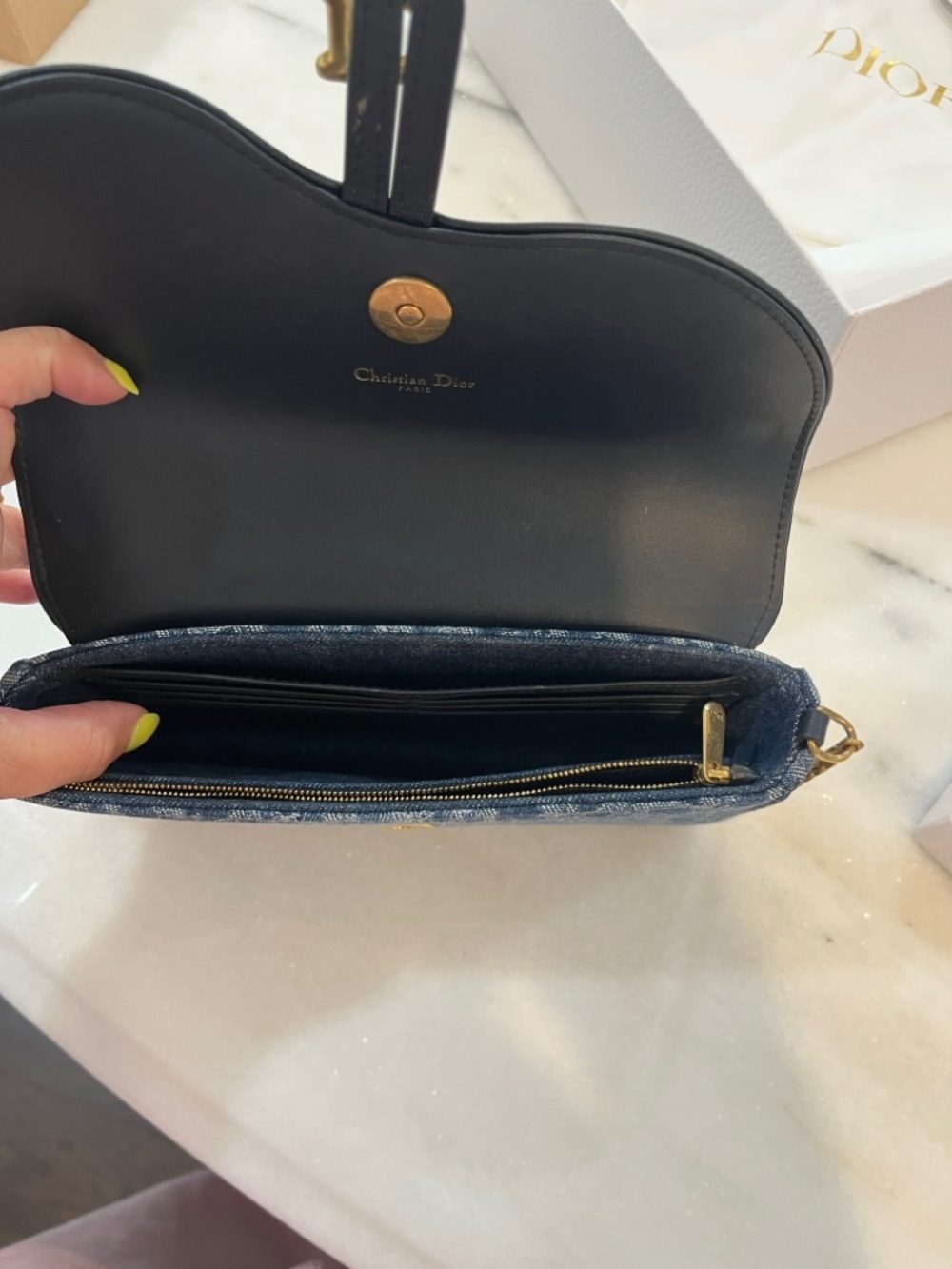 Dior Denim Monogram Saddle Crossbody in Blue with Gold Hardware - Picture 4 of 5